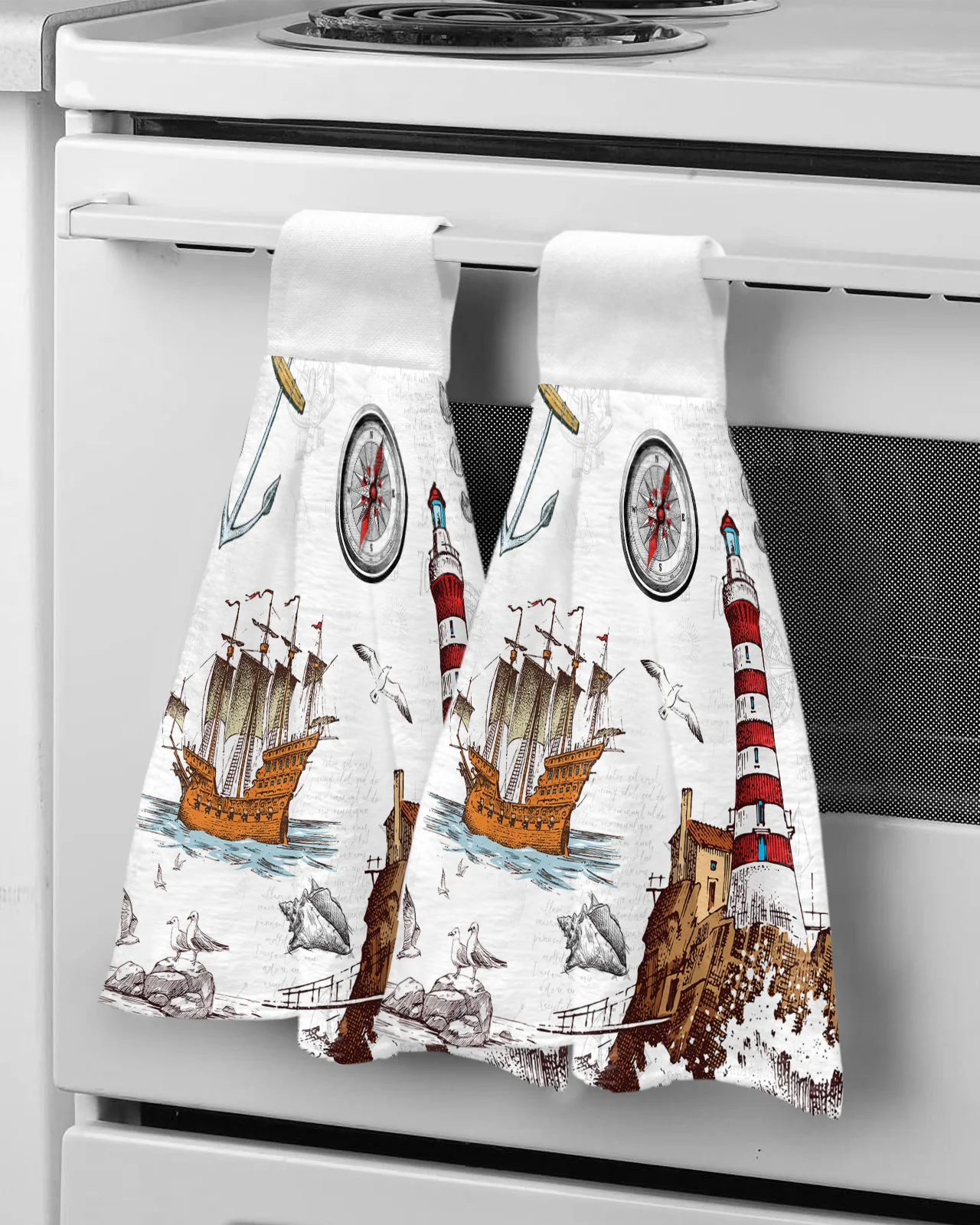 

Ancient Lighthouse Sailing Ship Hand Towel Microfiber Hanging Wipes Cloth Cleaning Towel Bathroom Kitchen Tools Accessories