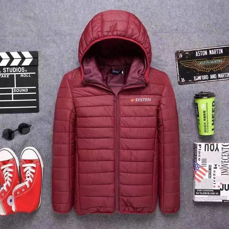 2022 fashion brand SYSTEM men's hooded jacket zipper windproof warm thickened cardigan stand collar down jacket winter