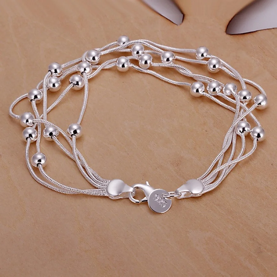 

hot sell fashion popular product 925 Silver color Jewelry chain beads Bracelets For cute lady women gifts free shipping