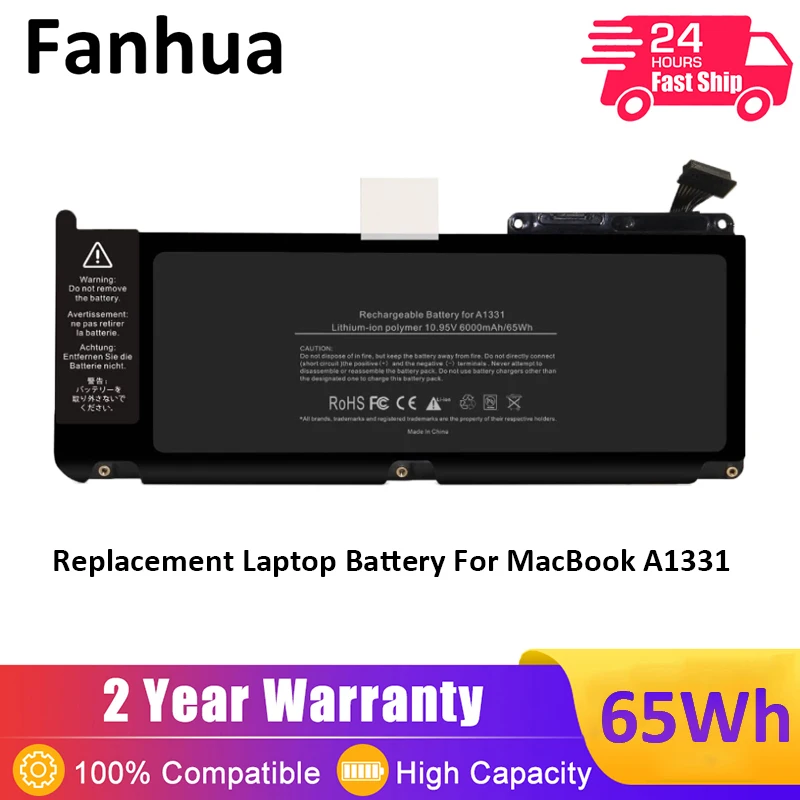 10.95V 65Wh A1331 Battery for Apple MacBook Unibody 13" A1342 Late 2009 / Mid 2010 6000mAh MC207LL/A MC516LL/A 661-5391