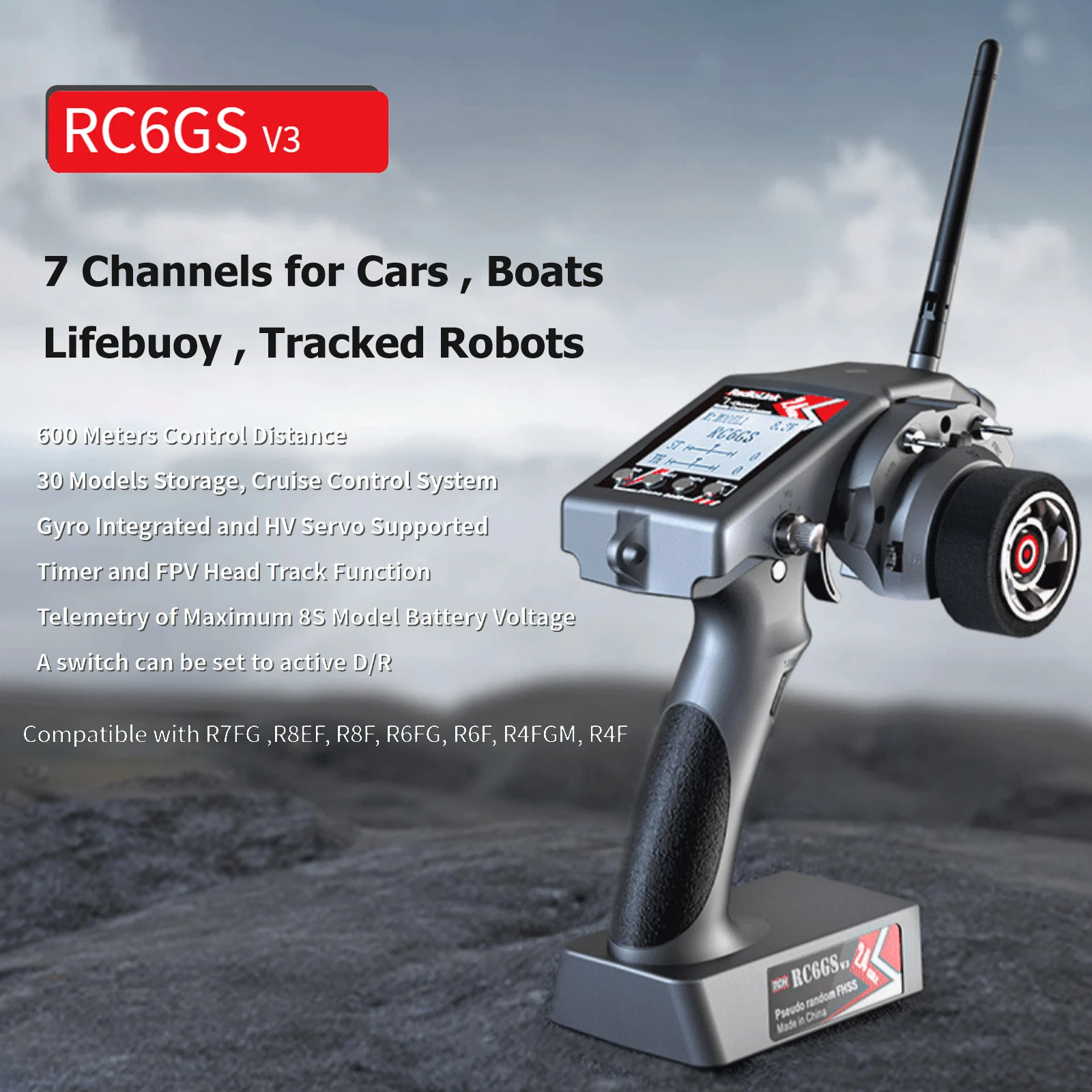 

RC6GS V3 7 Channels 2.4GHz RC Transmitter Ground Radio Remote Controller with Gyro Receiver for RC Crawler Off-Road Drift Car
