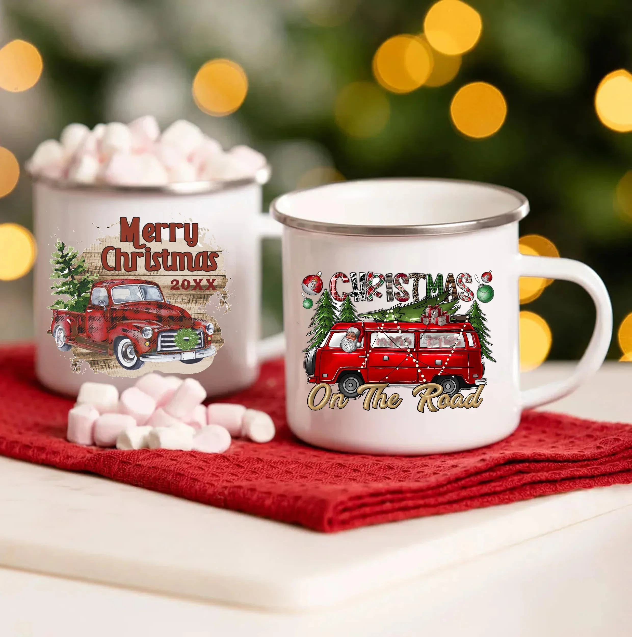 Креативные эмалированные кофейные кружки с рисунком рождества на дороге Женская