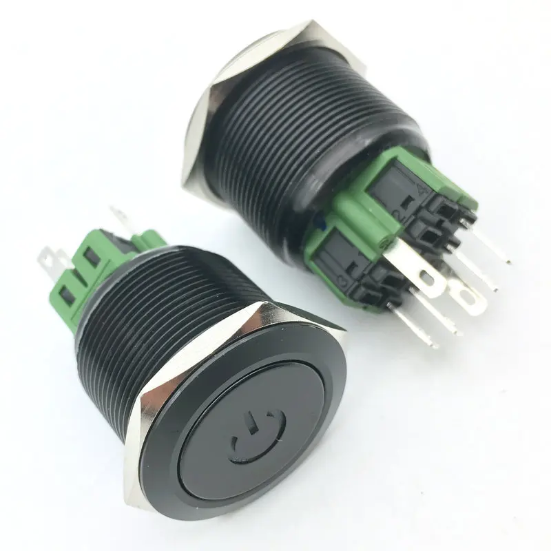 

25mm black waterproof metal with symbol lamp power switch button of automobile refitting central control computer equipment