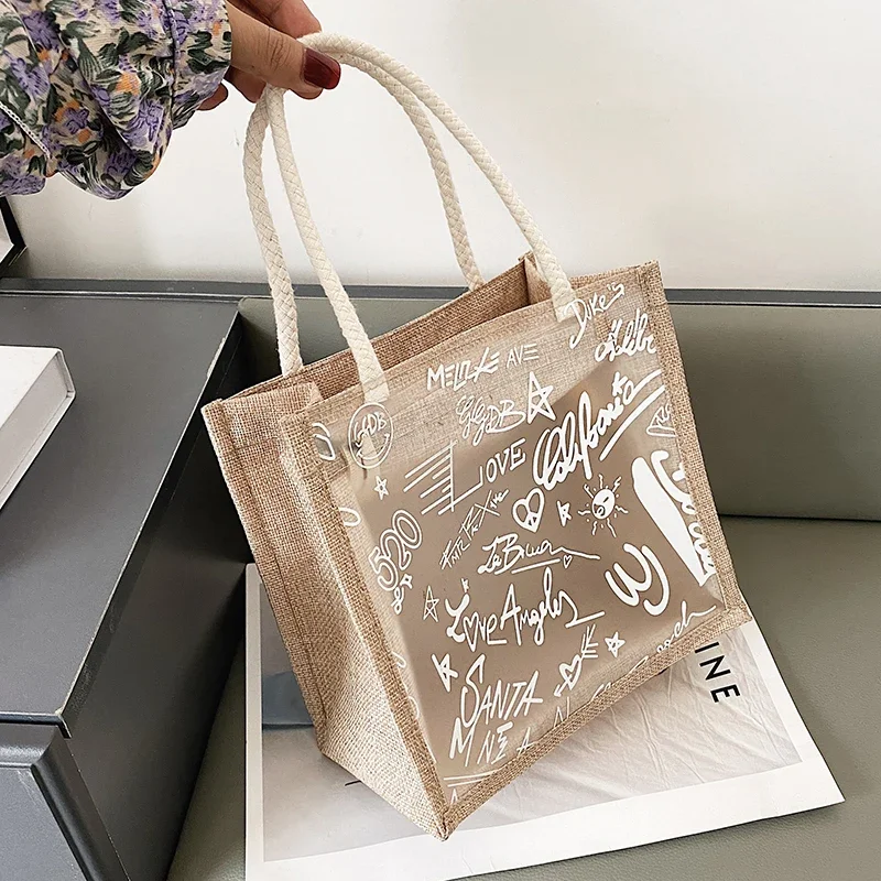 

Clear Graffiti Handbag Crystal PVC Transparent Bags Women Fashion Shoulder Beach Jelly Purse Plastic Tote Trends Brand Clutch