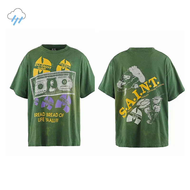 Футболка Мужская/женская оверсайз с принтом банкнот зеленый топ в уличном стиле