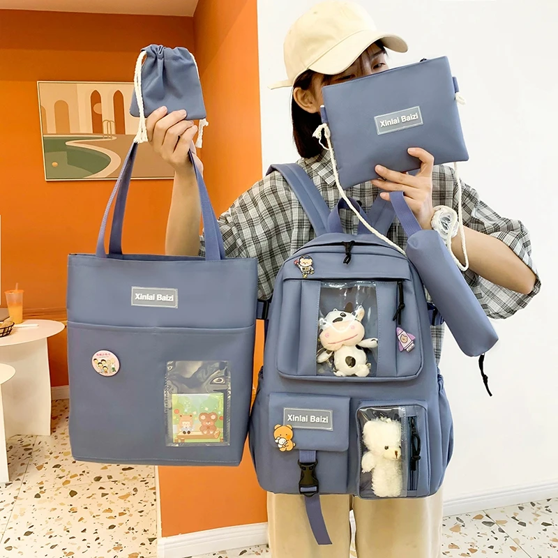 

Набор женских холщовых рюкзаков 5 в 1, водонепроницаемые дорожные портфели для учеников старших классов и студентов колледжа для девочек