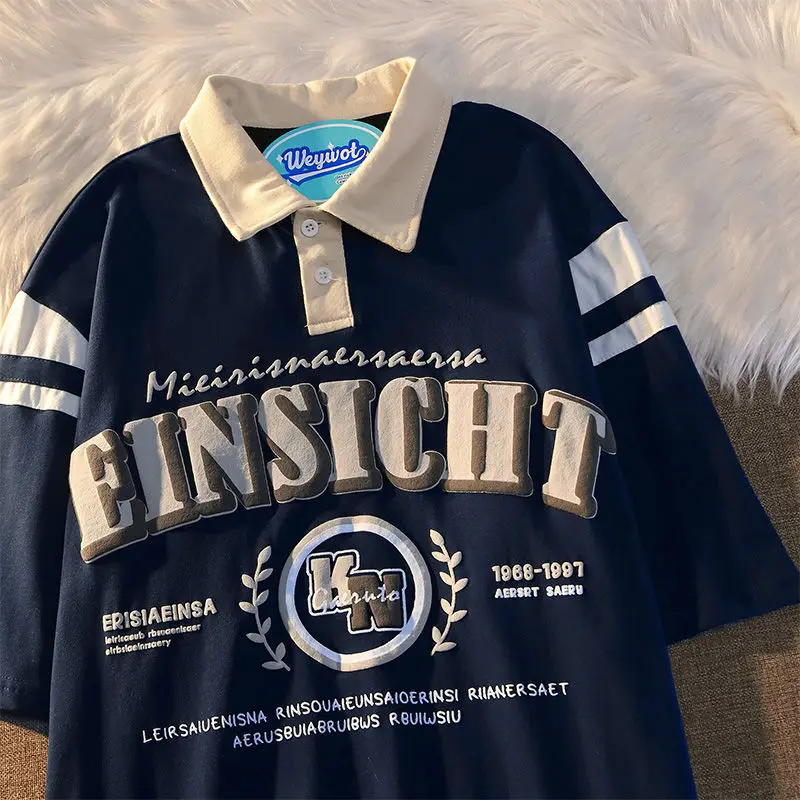 

Рубашка-поло в стиле бохо для мужчин и женщин, свободная брендовая футболка в американском ретро стиле, с 3D принтом, с коротким рукавом, Y2k, ве...