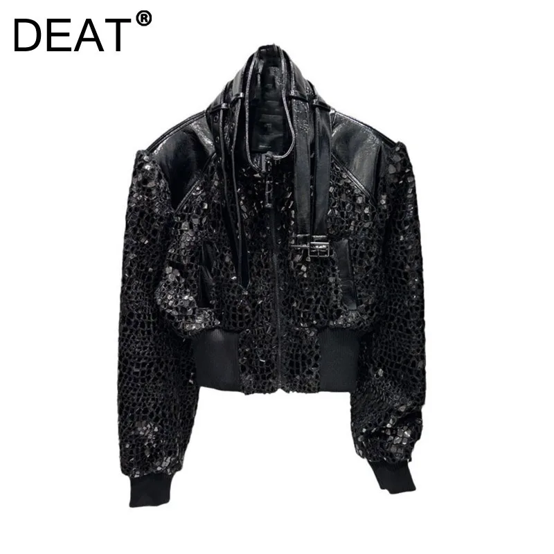 DEAT женское пальто с хлопковой подкладкой черные короткие куртки из