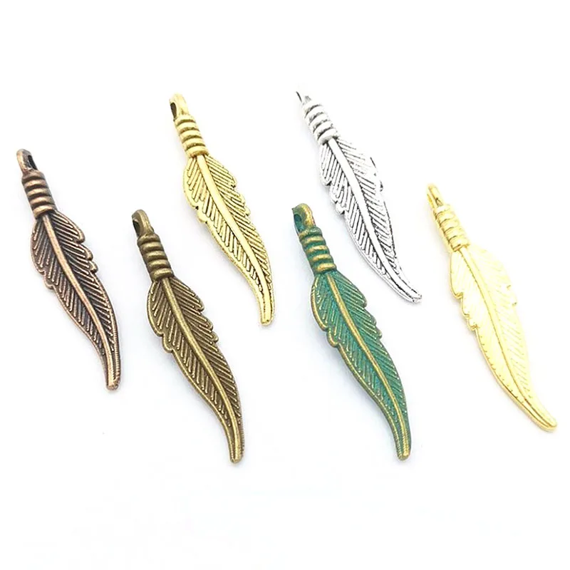 

WZNB 50Pcs 32x7mm Antique Silver Color Leaf Feather Charms for Jewelry Making Earring Pendant Necklace Accessories Diy Material