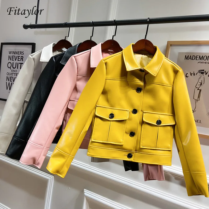 Винтажная Байкерская кожаная куртка Fitaylor короткая однобортная в стиле панк цвет