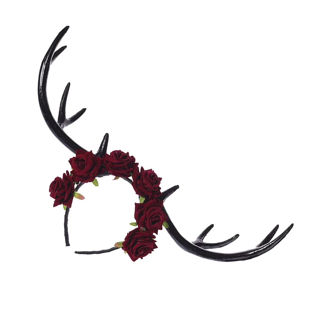 

1Pc Creative Big Antler Hair Rose Elk Horn Headband for Halloween(Black +Red)
