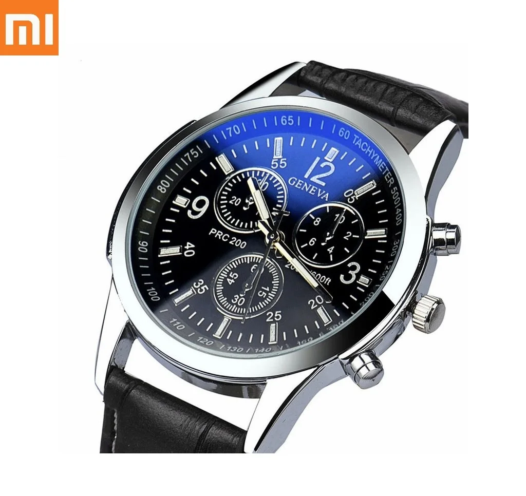 

Xiaomi 2022 Fashion Mens Watch Leather Band Quartz Wrist Business Watch Simple Stylish Dress Wristwatch Blue glass men