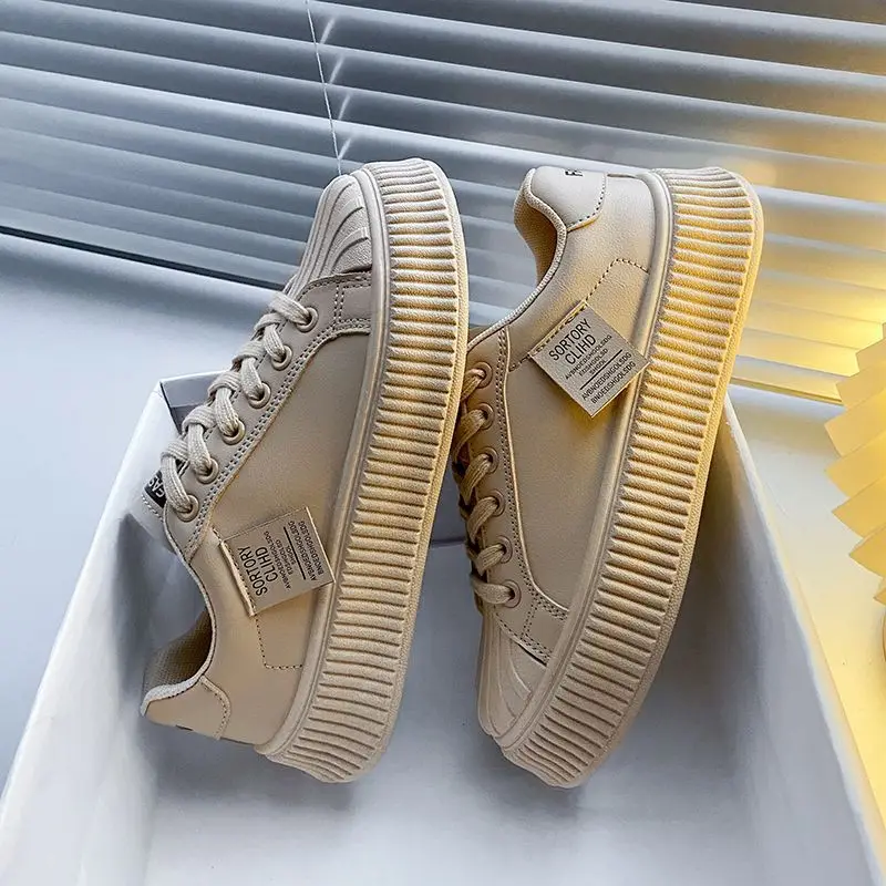 Shell Head Thick Sole Small White Shoes for Women 2023 Spring New Round Head Casual Sports Board Shoes for Women Trend