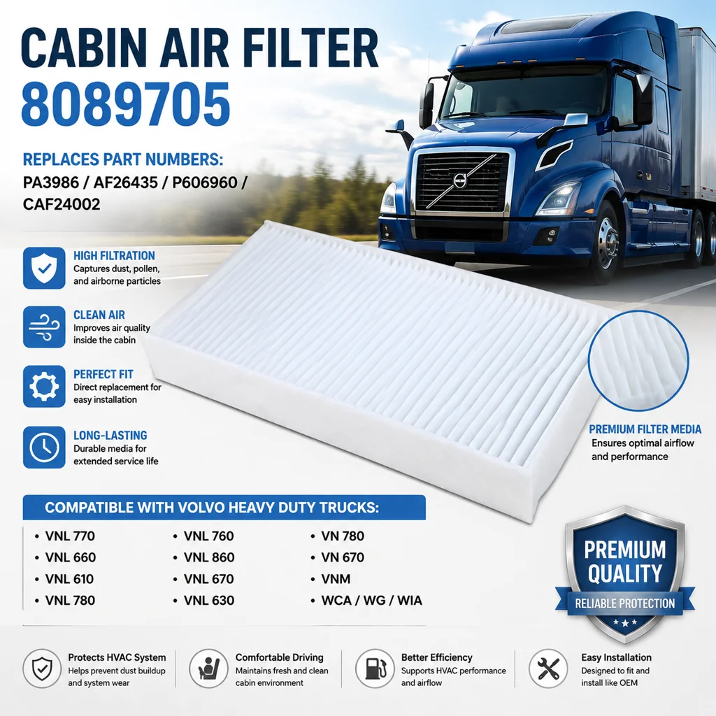 Фото 8089705 Сменный салонный фильтр PA3986 AF26435 P606960 CAF24002 для Volvo VNL 770 660 610 VN 780 670 VNM WCA WG WIA 1998-2003 №1