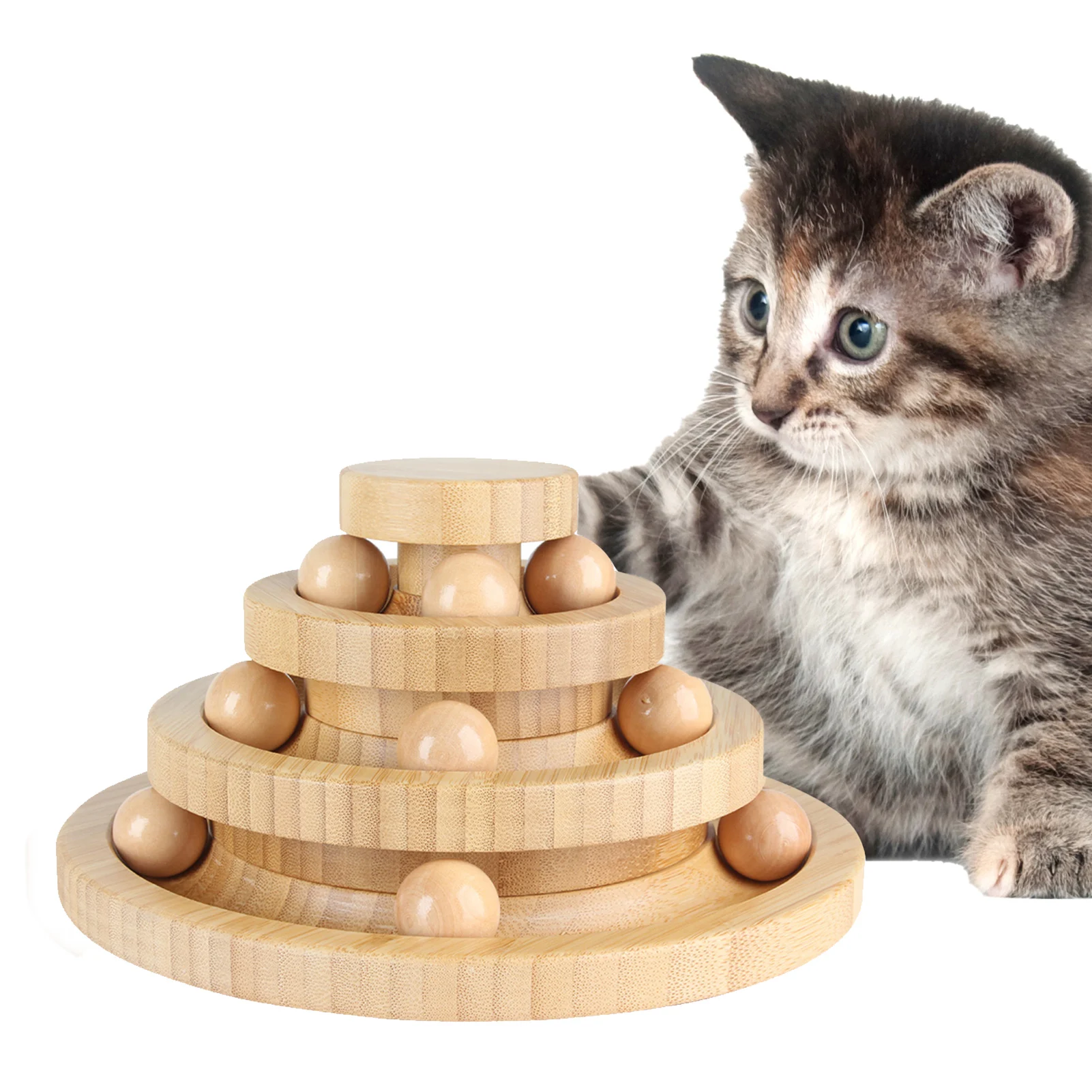 

Игрушечный ролик для кошек, 3-уровневый поворотный круг, башня с шариками для кошек, забавная игрушка-ролик для кошек с деревянными шариками ...