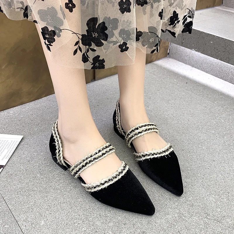 

Lucyever comfortable low heels shoes for women 2022 spring new cross wrap pointed toe pumps woman black flannel zapatos de mujer