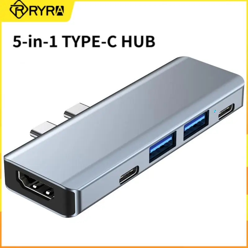 

RYRA 5 in 1 Double Male Type-C Hub 4K HDMI-compatible PD 100W Fast Charging only for Apple Macbook Aluminum USB C Hub Adapter