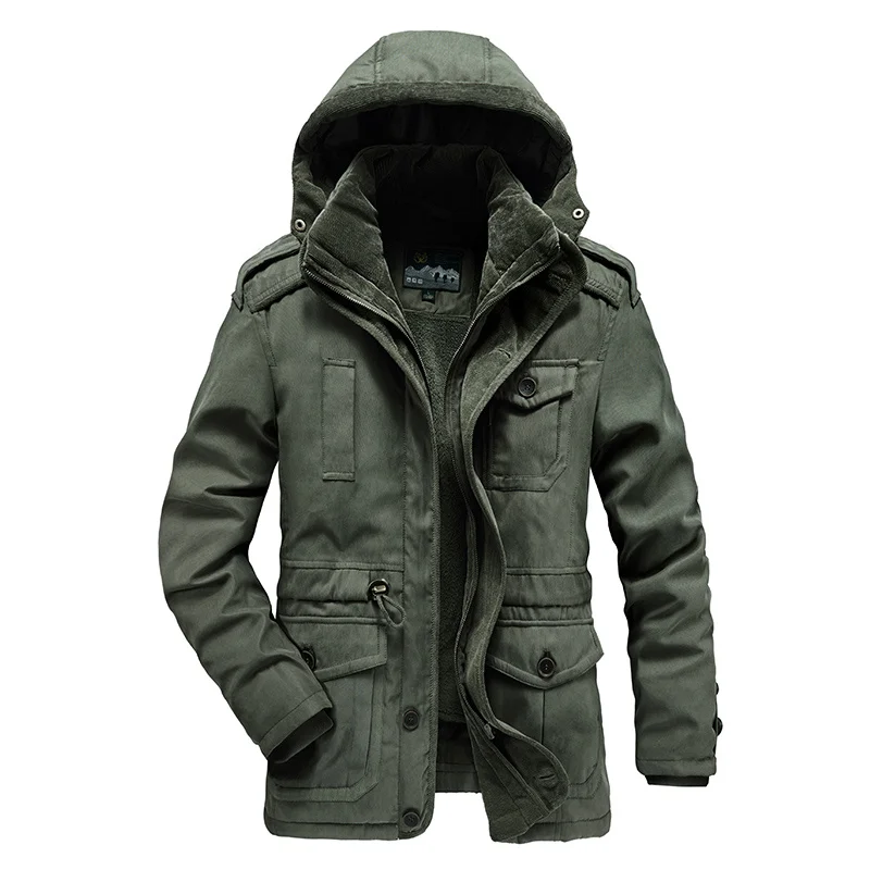 2022 Autumn Winter Mens Parkas Coat Masculine Jacket Fleece Warm Slim Parka Jacket Hooded Coat Detachable Liner Thick Coat Mens