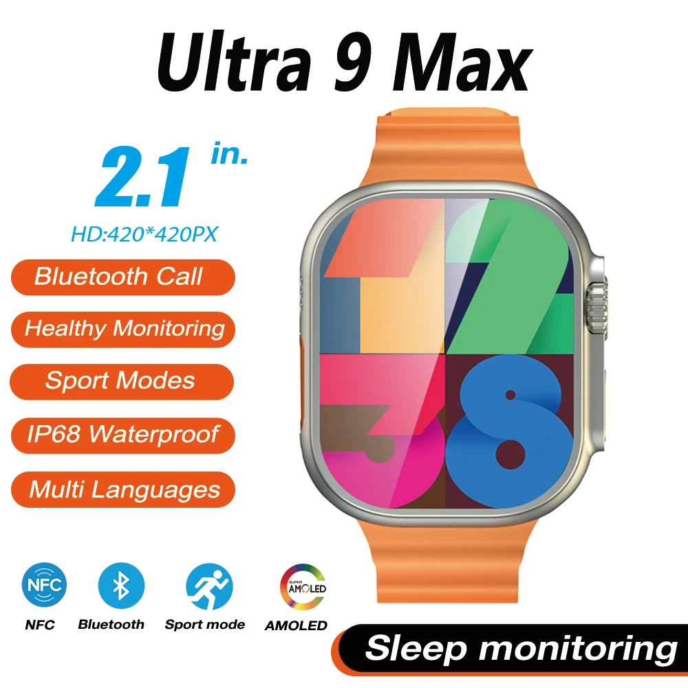 

2023 AMOLED ULTRA 9 MAX Smart Watch Series 9 49mm High Refresh Game NFC Smartwatch Men Sport Watches 2.12" PK HK8 PRO MAX Ultra
