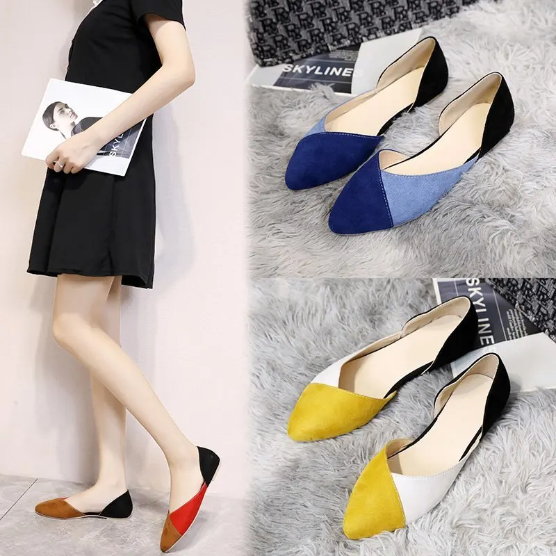 

Spring Autumn Women Flats Patchwork Slip on Shoes Pointed Toe Hit Color Slingbacks Boat Shoes Zapatos Mujer Large Size