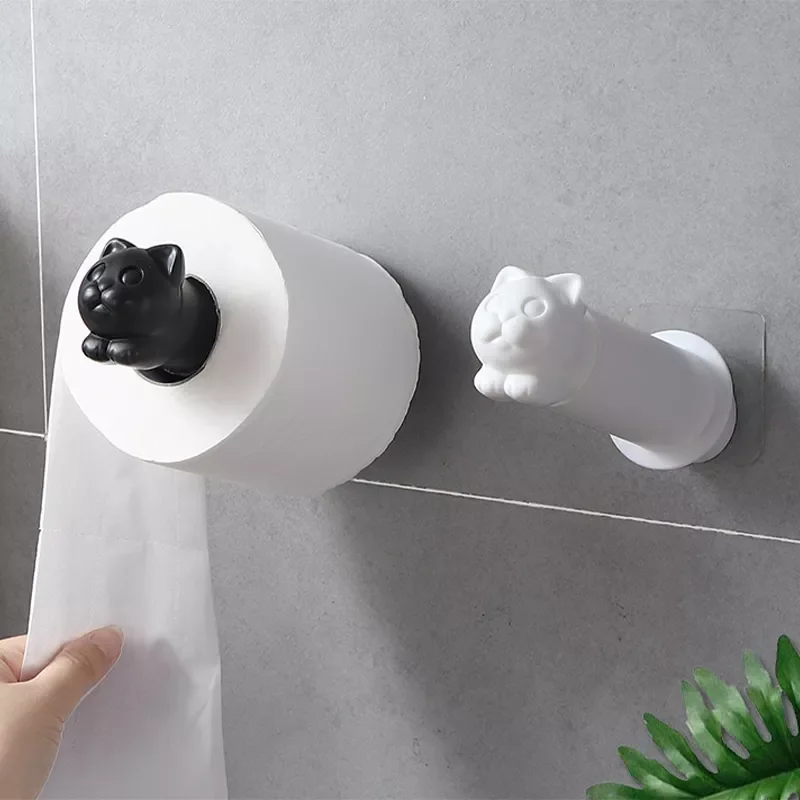 

Paper Holder Cat Kitchen Roll Holder Adhesive Wall Towel Rack Creative Bathroom Tissue Hanger