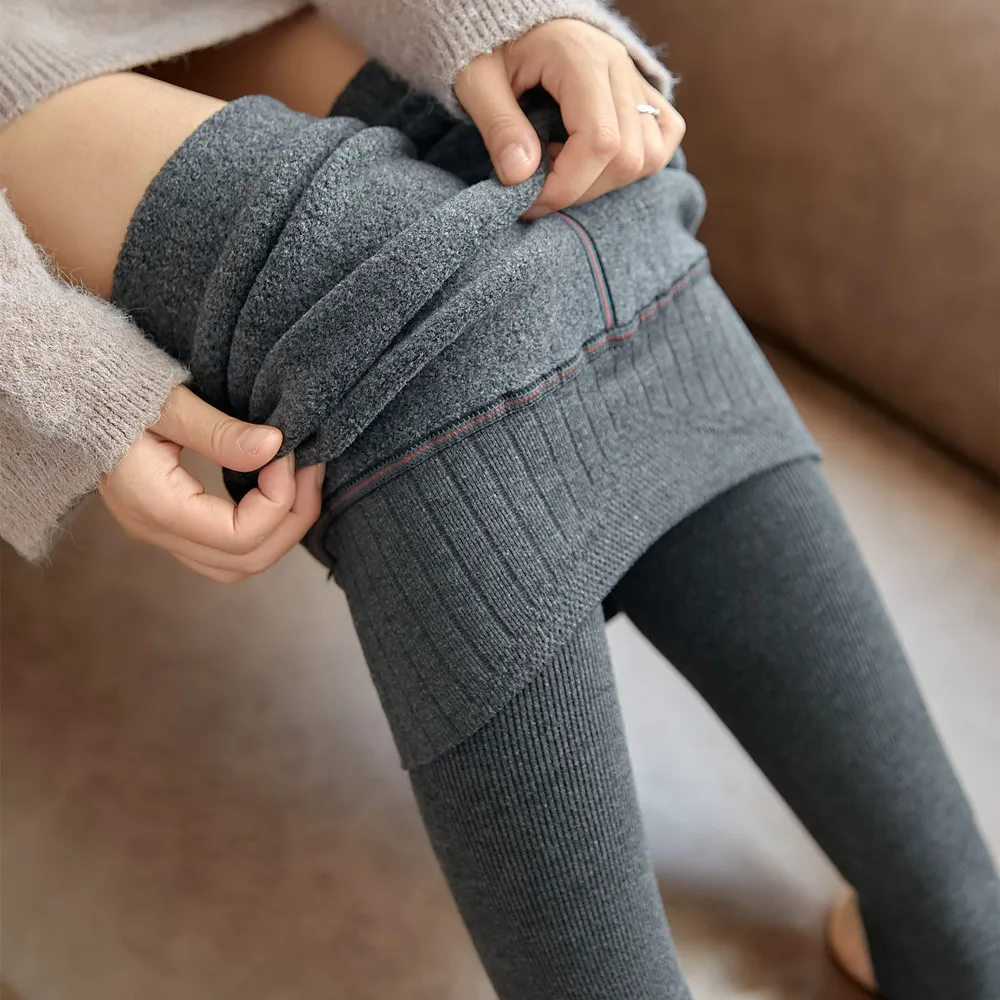 Autumn and winter fleece thickening high waist thread suet socks vertical stripes cotton