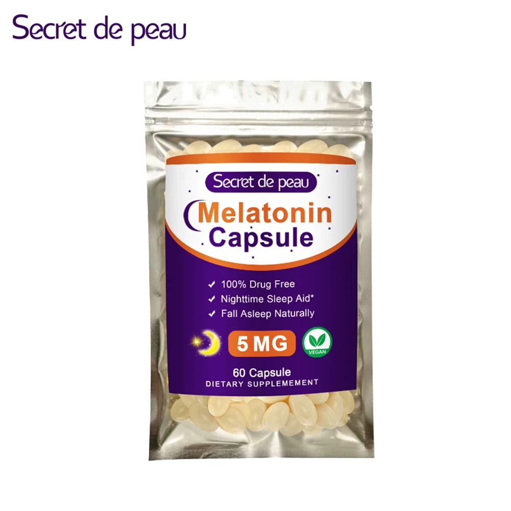 

Капсулы секрета кожи мелатонина, 5 мг, таблетки для сна по бессоннице, капсулы мелатонина, витамины для сна для мужчин и женщин