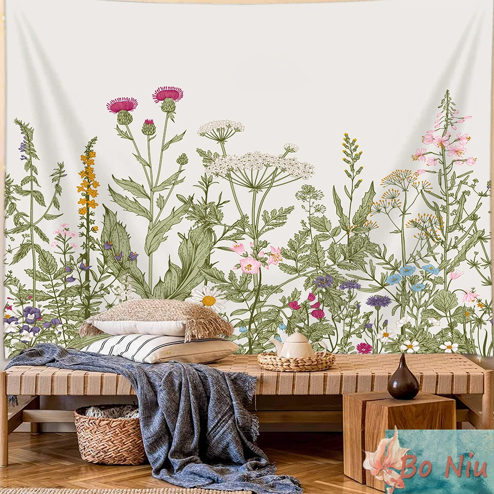 

Floral Plant Vintage Herb Wildflower Tapestry Wall Hanging Cottagecore Decor For Dorm Living Room Bedroom Home Decoration