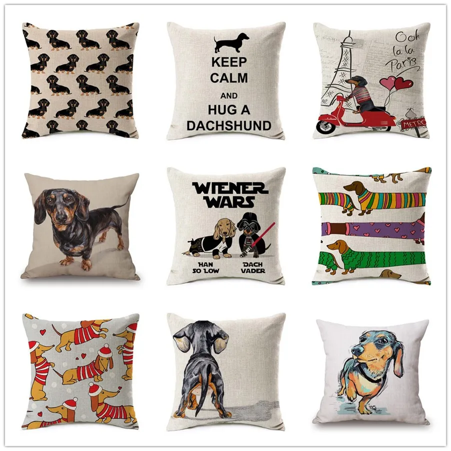 

Fashion Colorful Dog Printed Cushion Cover Home Dachshund Decorative Sofa Coffee Car Chair Throw Pillow Case Almofada Cojines
