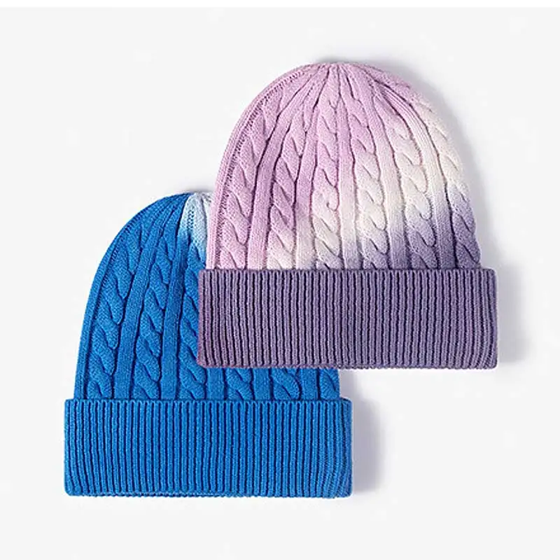 

Designer Tie Dye Knitted Hat Women Men Warm Winter Hat Colorblock Design Soft Wool Skullies Beanie Unisex Twist Knitting Bonnet