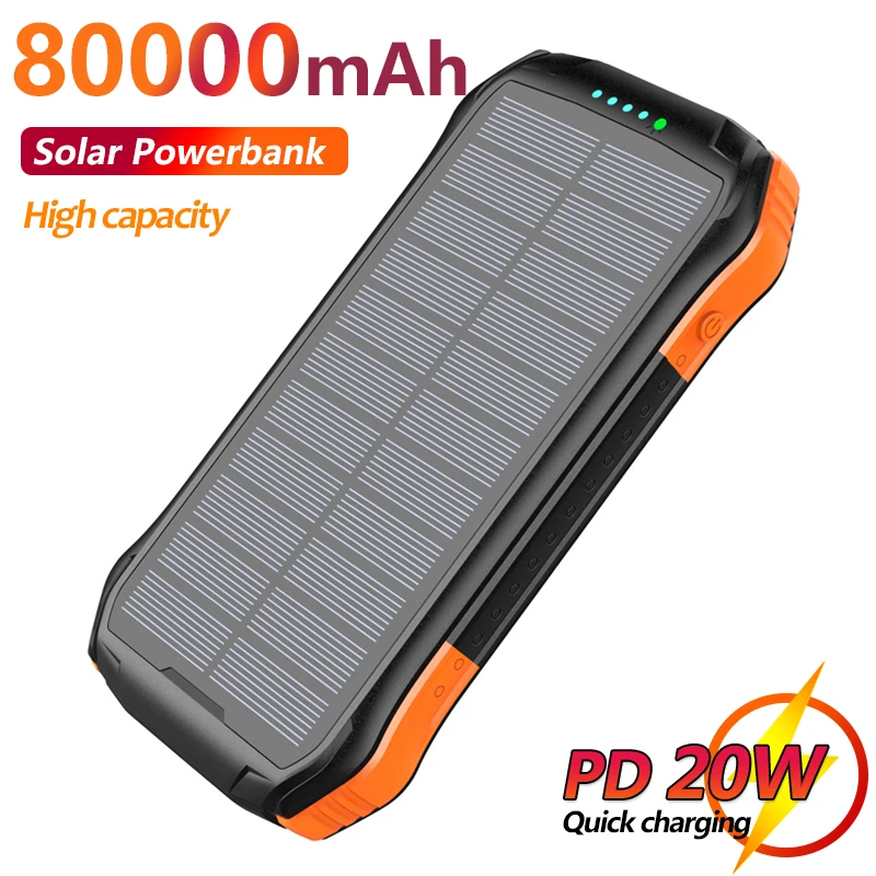 

80000mAh Portable with Waterproof Function External Battery Charger for Outdoor Climbing, Hiking, Traveling, Solar Mobile Phone