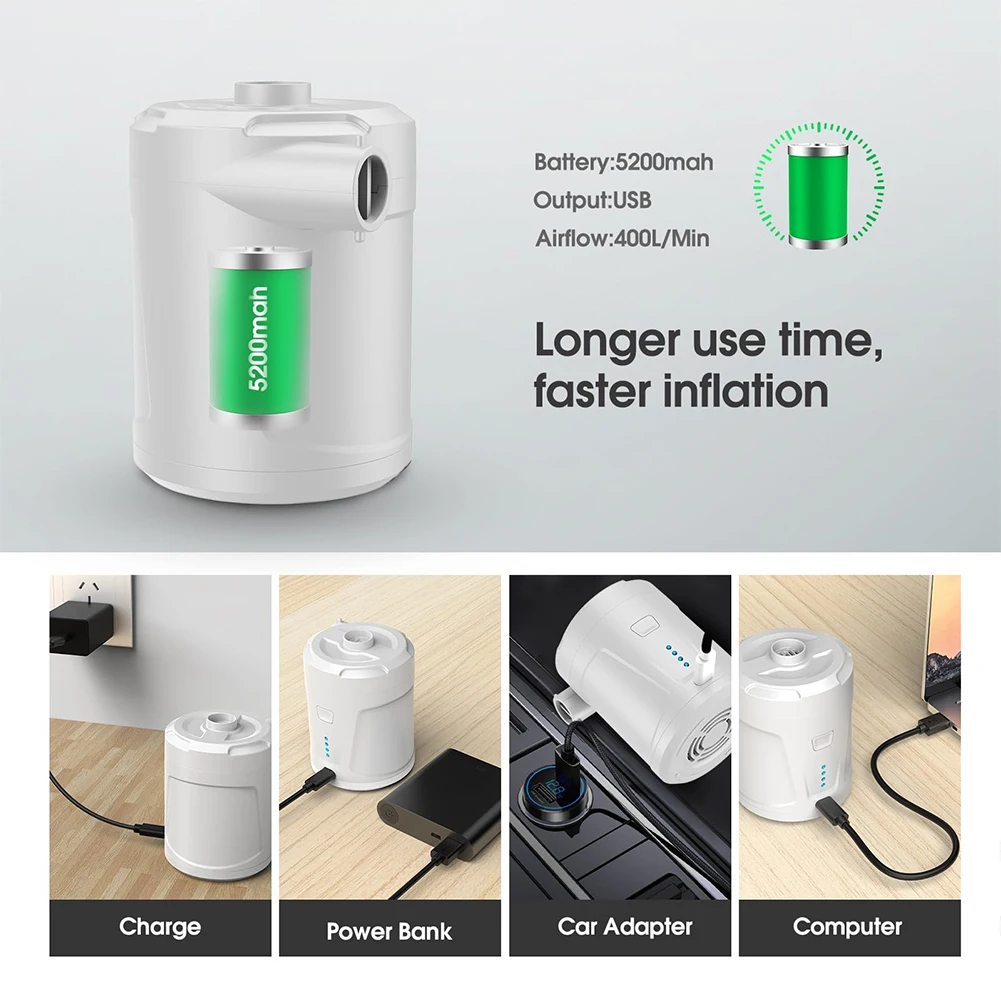 

Wireless Electric Air Pump 5000mAh Portable Quick Inflate Pump USB Charging Equipment Lightweight for Swimming Ring Rubber Boat