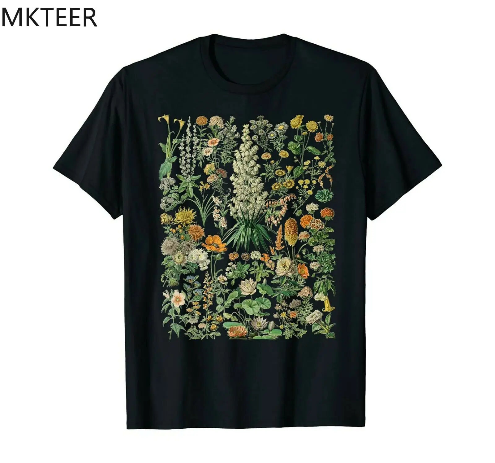 Футболка мужская черная с винтажным цветочным принтом в стиле Харадзюку |