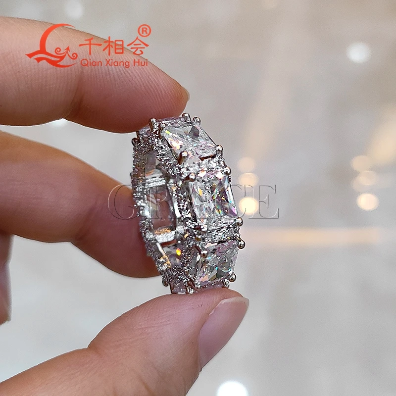 6*8mm redaint cut  Eternity Band  Sterling 925 Silver hip hop Moissanite Ring Men women  Diamonds Male fine Jewelry