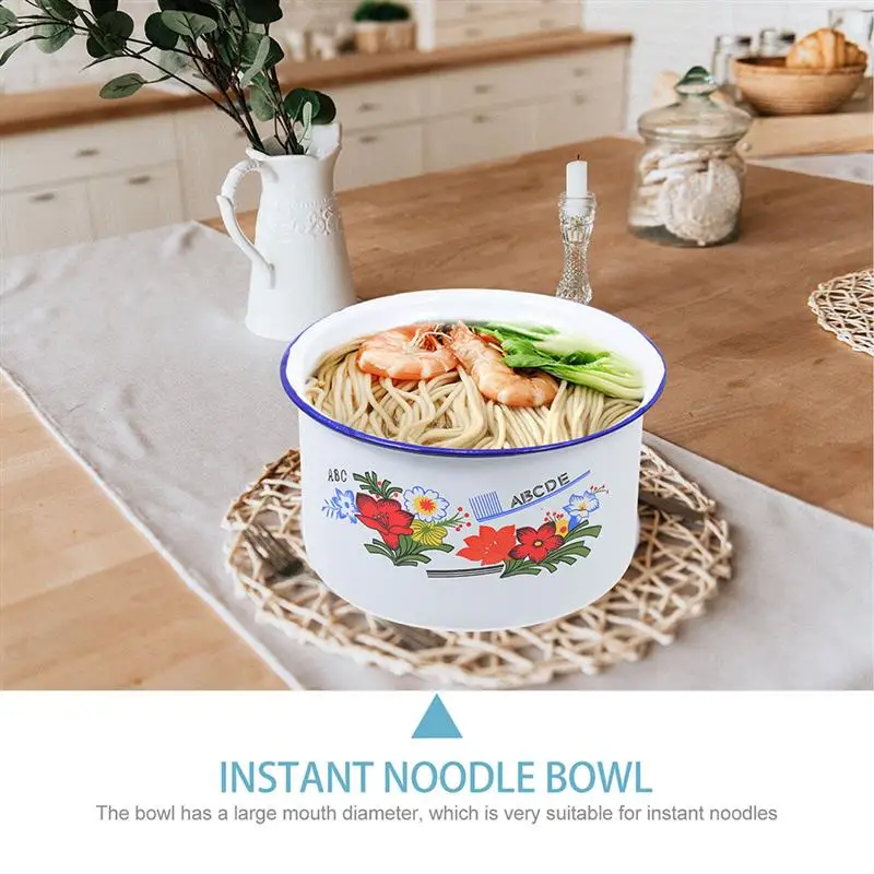 

1 Set of Retro Style Lard Bowl Iron Enamel Bowl Household Soup Bowl with Lid