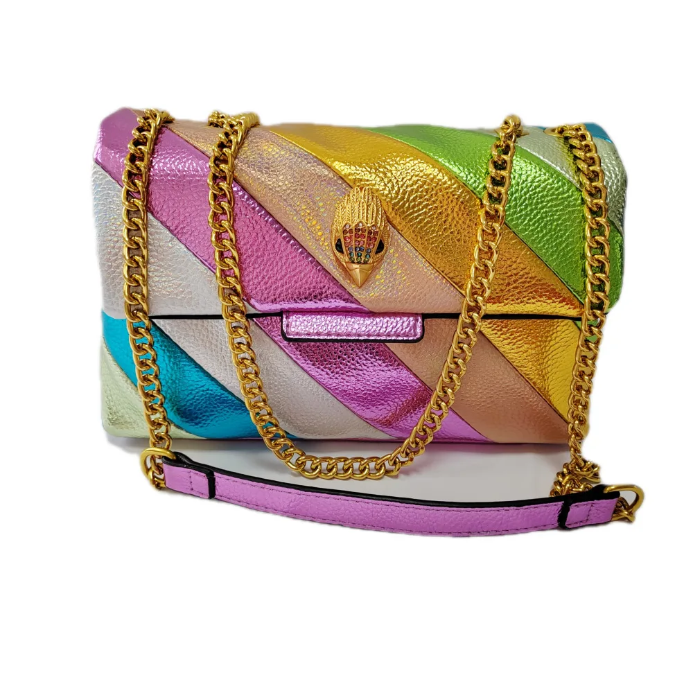 

2023 New Design Women Evening Bag Colorful Patchwork Purse Eagle Metal On Front Flap Shoulder Handbag Large Size Stitching Bag