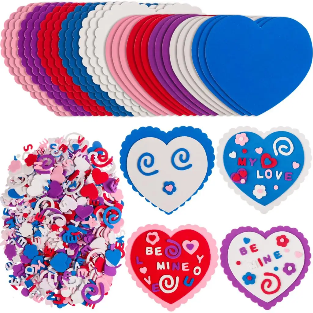 

930 Pieces Valentine's Day Heart Foam Stickers DIY Valentines Heart Craft Set