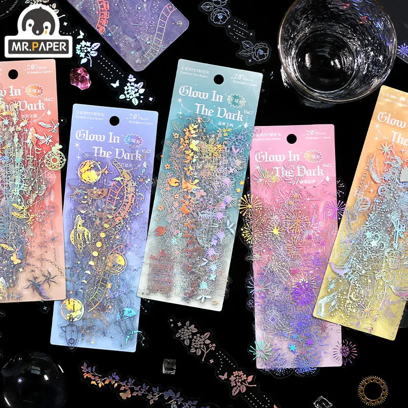 

Mr. Paper Waterproof PET Stickers Handbook DIY Decoration Material Gilding Process Kawaii Stickers Korean Stationery Supplies