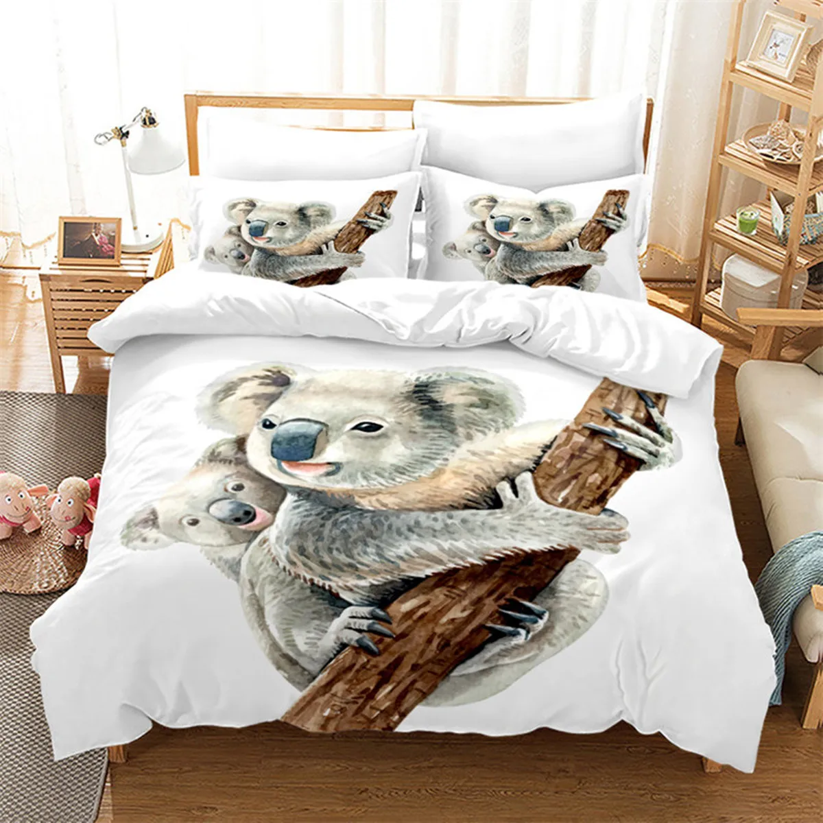 

Cartoon Koala Branch Duvet Cover Microfiber Cute Animal Paint Artistic Theme for Boys Girls Children Room Decor Queen King Size