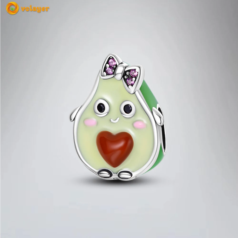 

Volayer 925 Sterling Silver Beads Avocado Girl Charm fit Original Pandora Bracelets for Women DIY Jewelry Free shipping