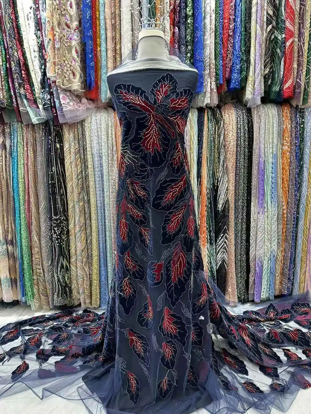 Бархатная кружевная ткань U_Ge5898 для свадебных платьев