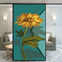 privacy window film sunflower pattern decorative glass covering no glue static cling frosted window stickers for home decor