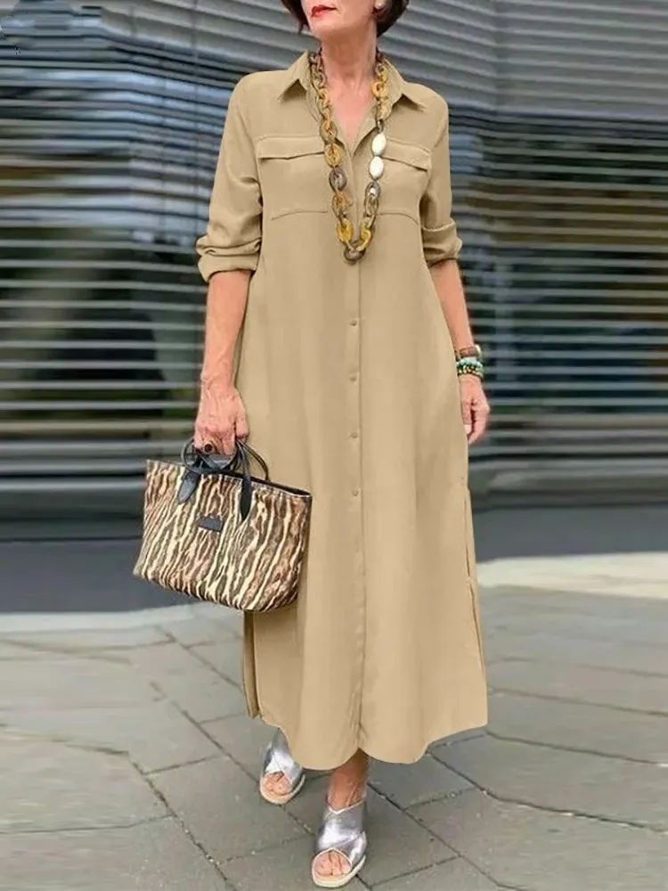 

Dresses for Women 2023 Summer New Cardigan Lapel Single Breasted Oversized Dress Long Sleeve Dresses Women Clothing Streetwear