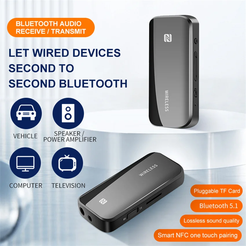 

Bluetooth 5.0 Audio Receiver Transmitter NFC TF Card 3.5 3.5mm AUX Jack Stereo Wireless Adapter with Mic For Car TV PC Headphone