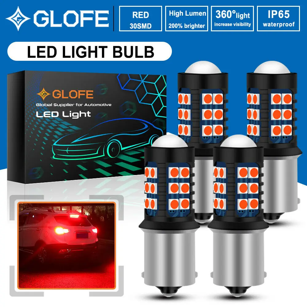 

4X Glofe Red Led 1156 P21W 7506 Reverse Backup Light Parking Drl Bulb 30Smd 3030