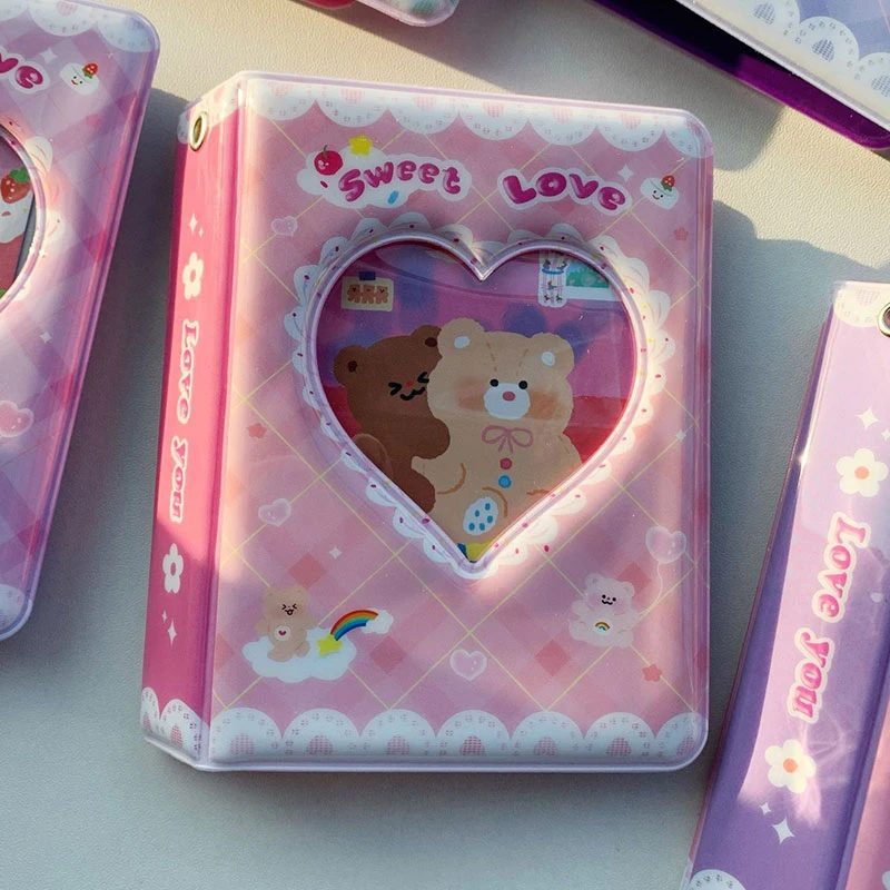

Kawaii heart bear Card Holder Interleaf Type 40 Grids Pocket For 3inch Photo Ablum Cover Postcards Holder Portable Collect Books