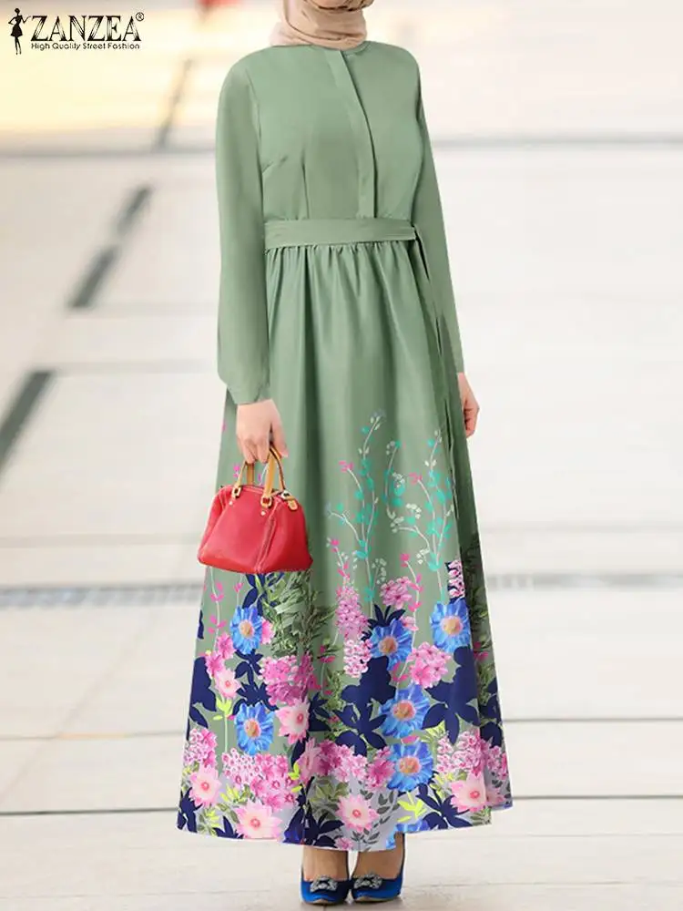 

2022 ZANZEA Fashion Spring Muslim Women Dress Floral print Abaya Kaftan O-Neck Sundress Bohemian Elegant Casual Loose Maxi Robe