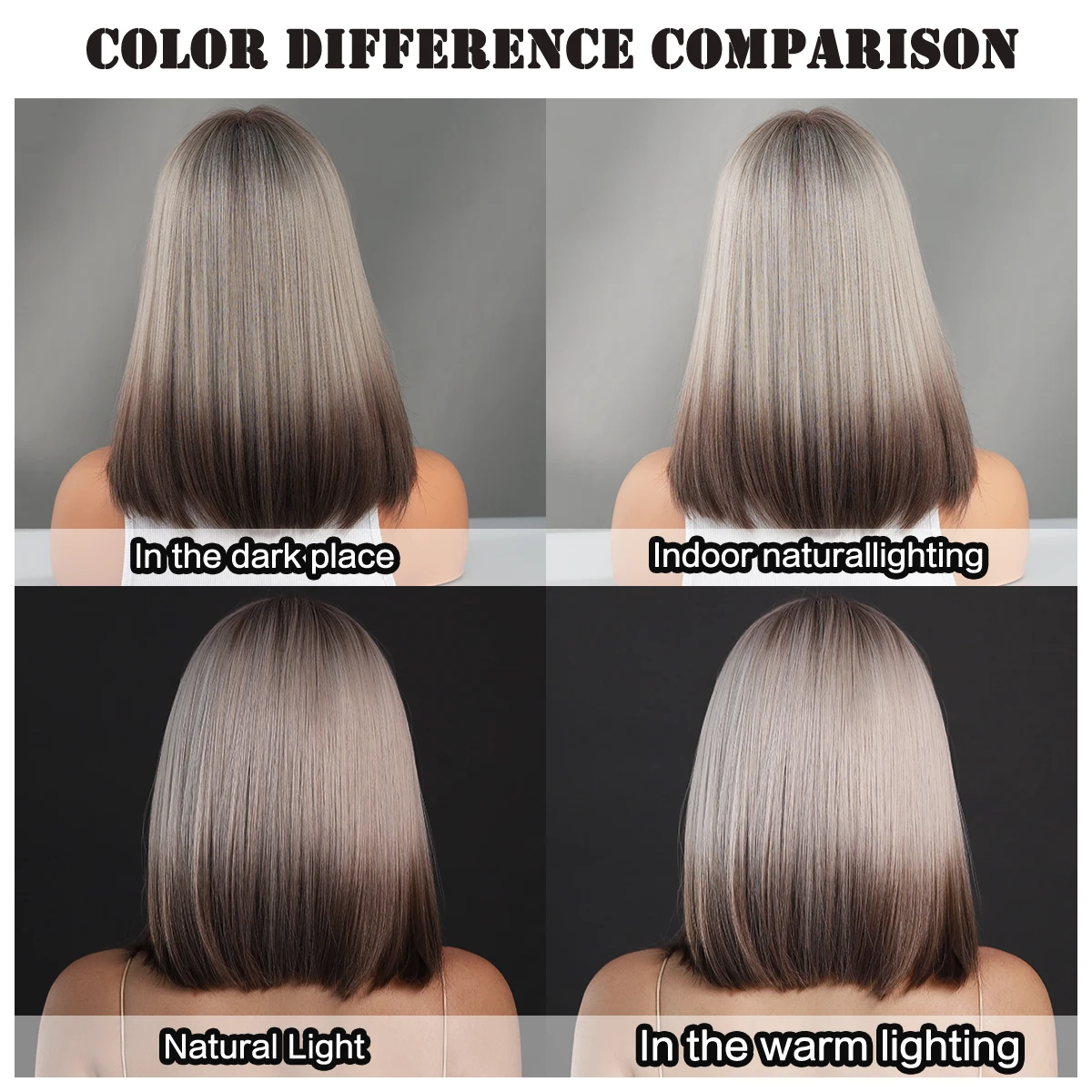 Короткий прямой T-образный парик на сетке с эффектом омбре коричневый темными