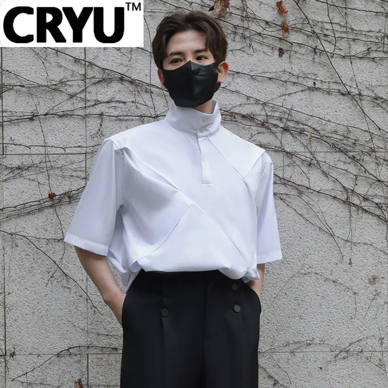 

Мужская рубашка с коротким рукавом CRYU, повседневная Однотонная рубашка с воротником-стойкой и разрезом, модель 9A7717 в Корейском стиле на весну, 2023