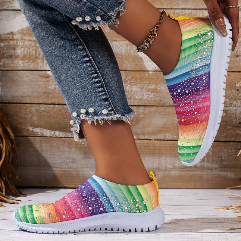 Лоферы женские вязаные на плоской подошве с цветочным принтом большие размеры